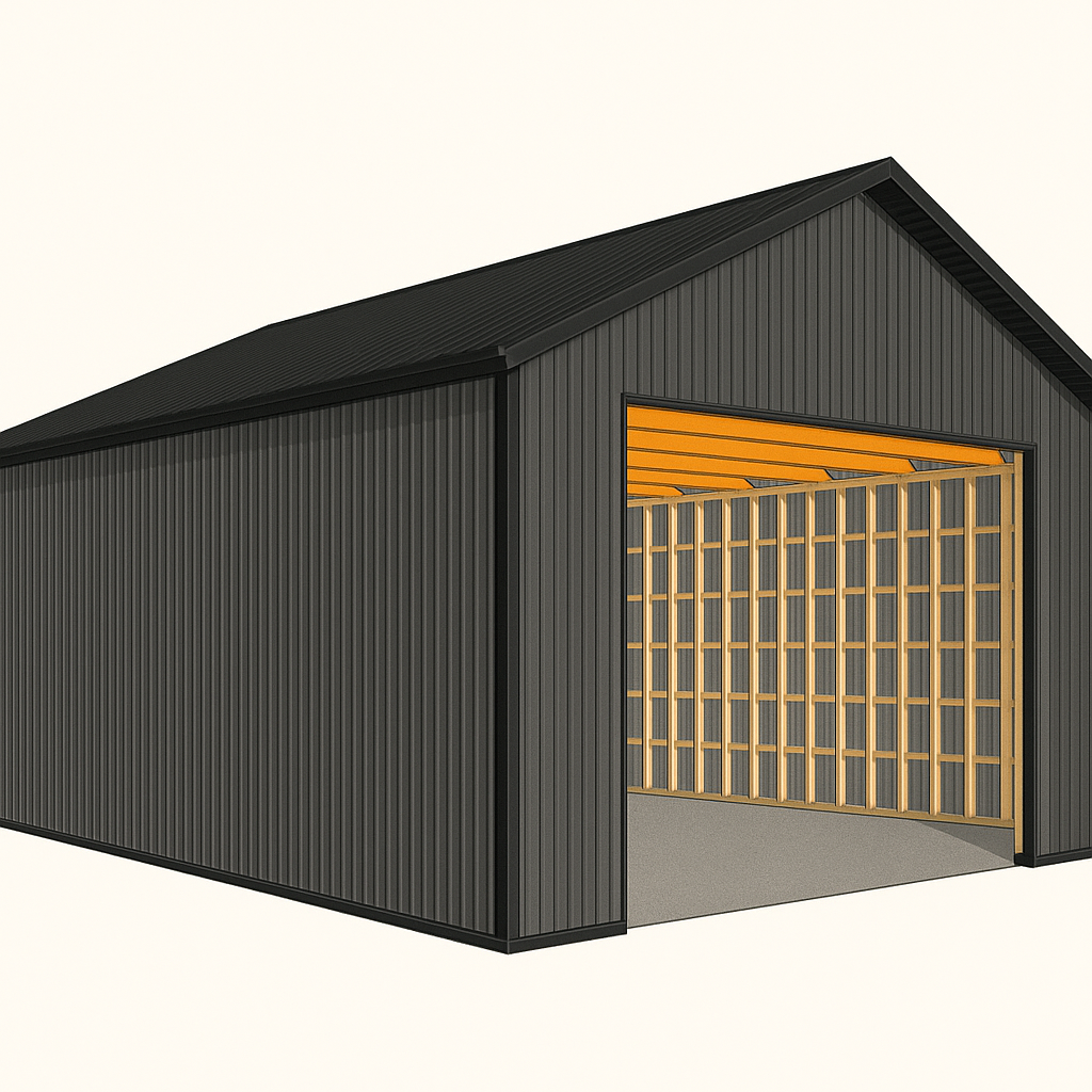 Charcoal metal building rendering
